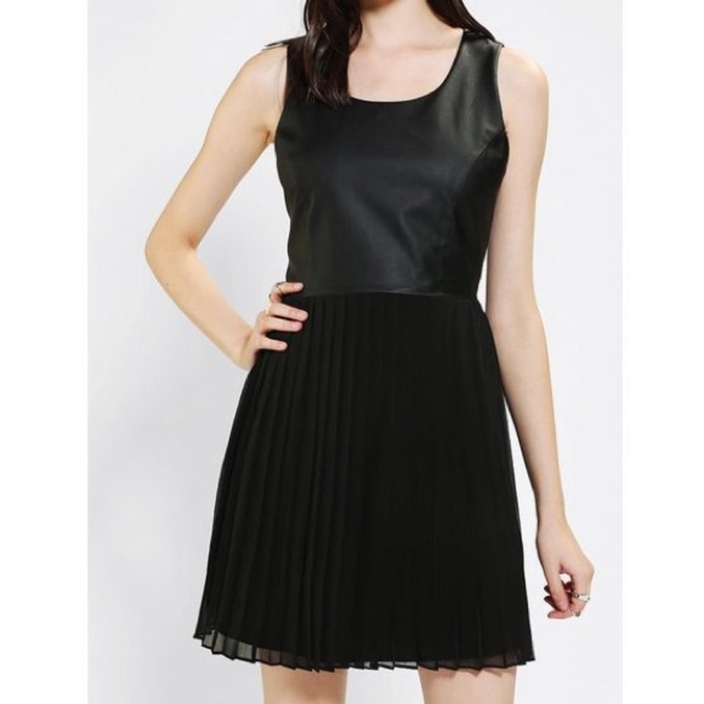 SPARKLE & FADE Black Faux Leather Chiffon Dress